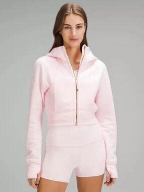 Lululemon Strawberry Milkshake Scuba Cropped Hoodie Gold Zipper Size 6